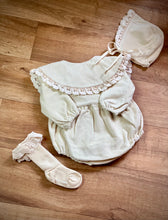 Load image into Gallery viewer, Romper, Bonnet and Socks