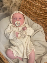 Load image into Gallery viewer, Cream Waffle Romper with Matching Bonnet
