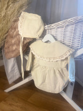 Load image into Gallery viewer, Cream Frill Romper and Bonnet
